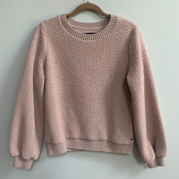 Abercrombie & Fitch Sherpa Sweatshirt Womens L Pale Pink Cozy Deep Pile Pullover - Picture 1 of 7